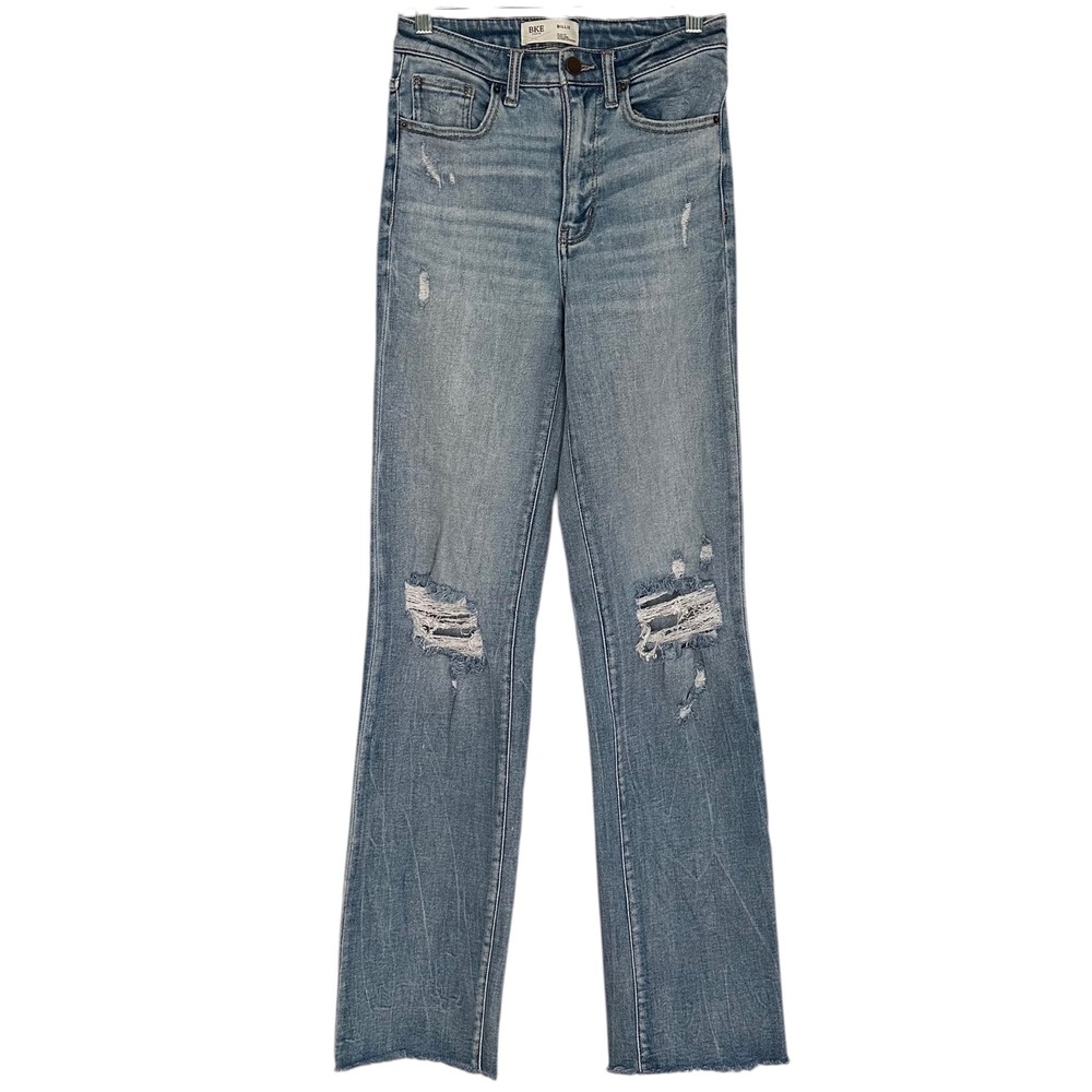 BKE Billie High Rise Slim Fit Straight Leg Distressed Jean Light Wash Long 26x34